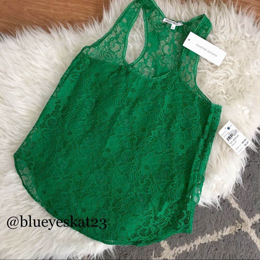 NWT Green Lacy Racerback Tank